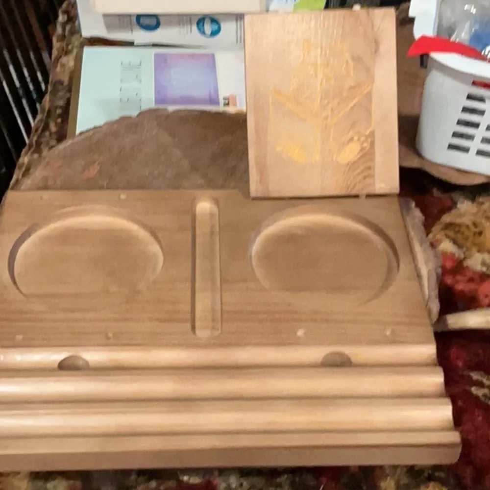 Wooden Desk Organizer with Owl and Cat Engravings